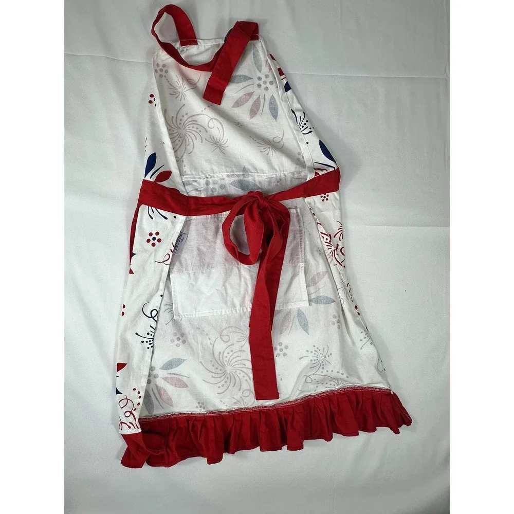 Temp-tations Apron Womens Patriotic‎ Floral Fireworks Red White Blue One Size